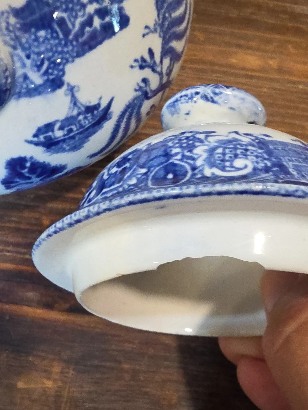 Antique English Blue Willow Lidded Vegetable Tureen W. Adams & Co Staffordshire